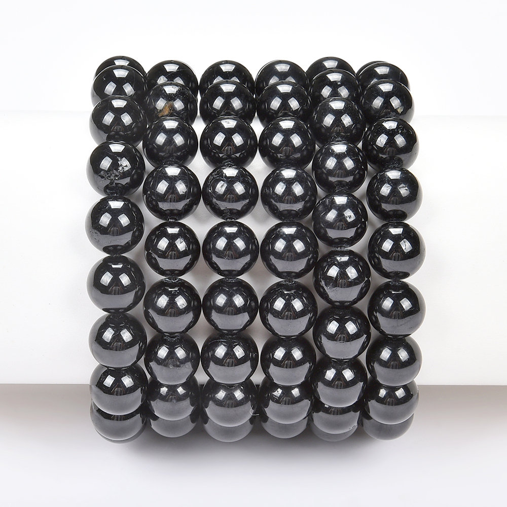 Natural Black Tourmaline Gemstone Round Bracelet 8mm 10mm 7.5 Inch Strand (s23)
