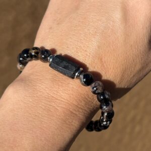 Natural Iron Matrix Black Tourmaline Gemstone Stretch Bracelet