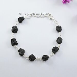 Raw Black Tourmaline Bracelet, 925 Sterling Silver Bezel Bracelet, Handmade