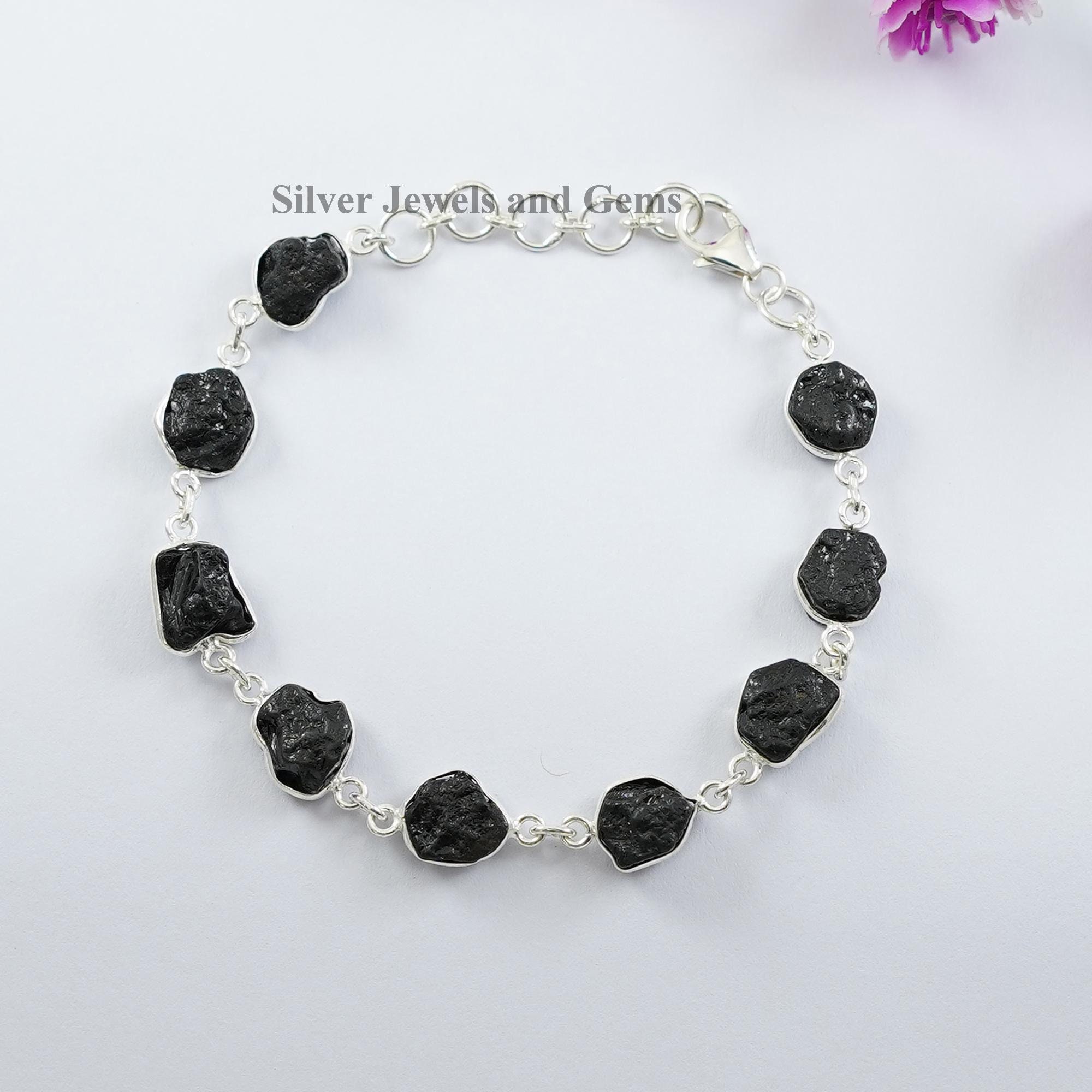 Raw Black Tourmaline Bracelet, 925 Sterling Silver Bezel Bracelet, Handmade