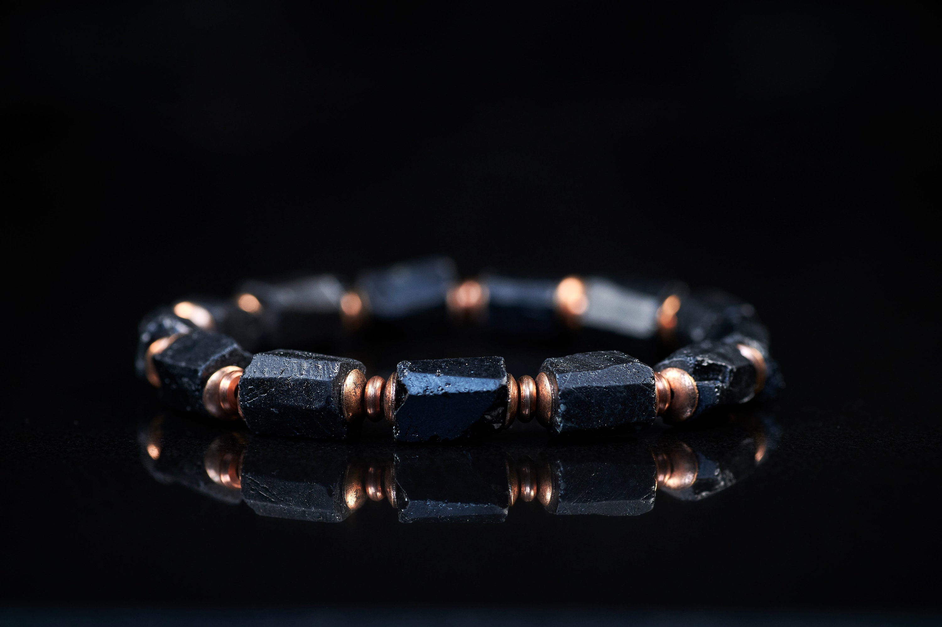 Raw Black Tourmaline Copper Stretch Bracelet Raw Black Tourmaline Copper Stretch Bracelet