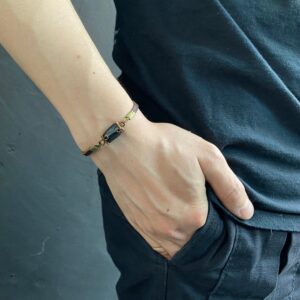 Raw Black Tourmaline Bracelet, Raw Crystal Bracelet, Adjustable Leather Bracelet, 8th Anniversary Gift, Long Distance Boyfriend Gift
