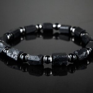 Raw Black Tourmaline Bracelet, Stainless Steel Nugget Stretch Bracelet