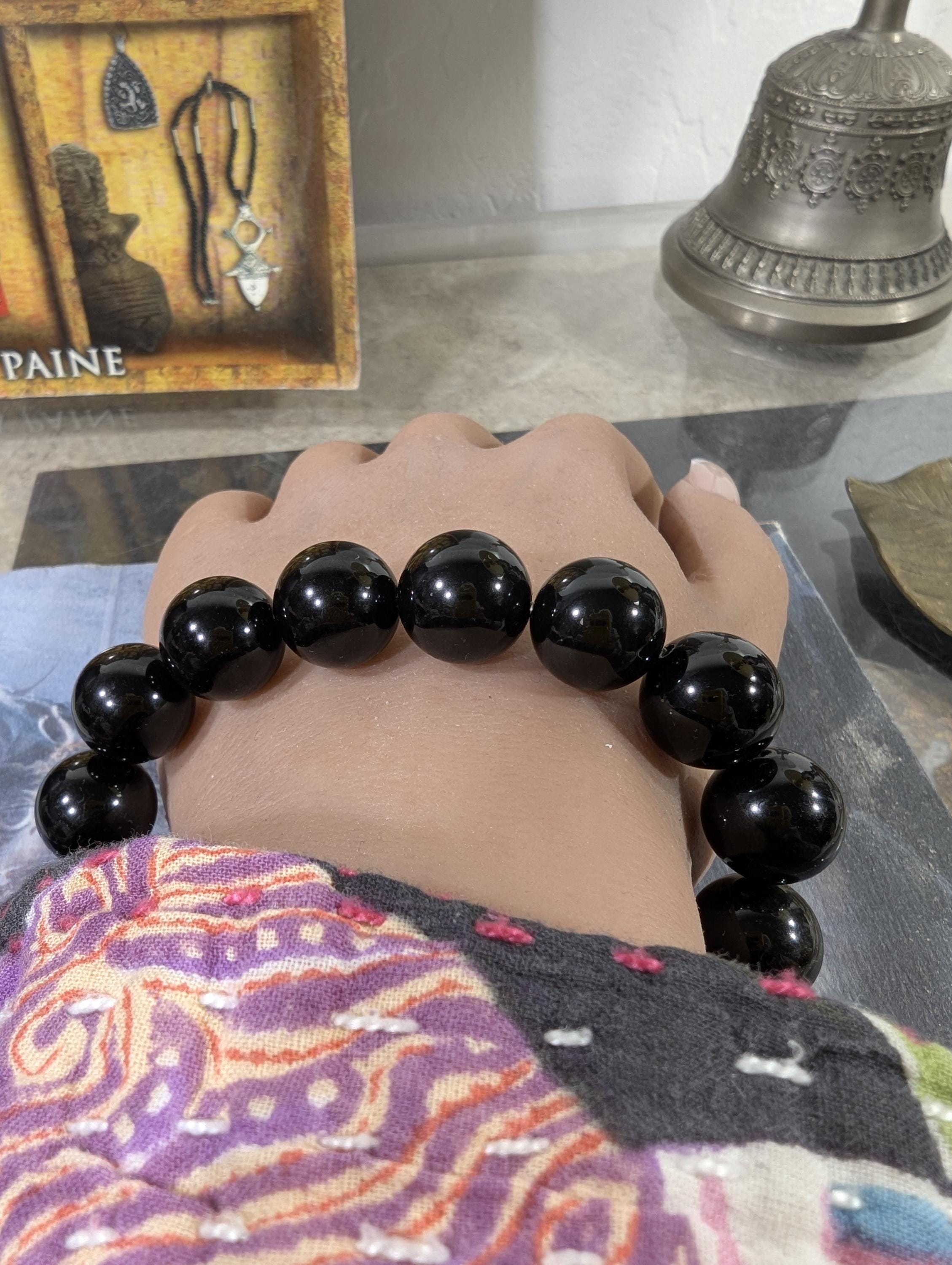 Black Tourmaline Bracelet • Stretch • 14mm • Maximum Grounding • 14mm Power Shield • Bold Energy Bracelet • One Of A Kind Energy • 5068