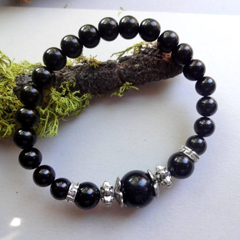 Black Tourmaline Stretch Bracelet /emf Protection Stone