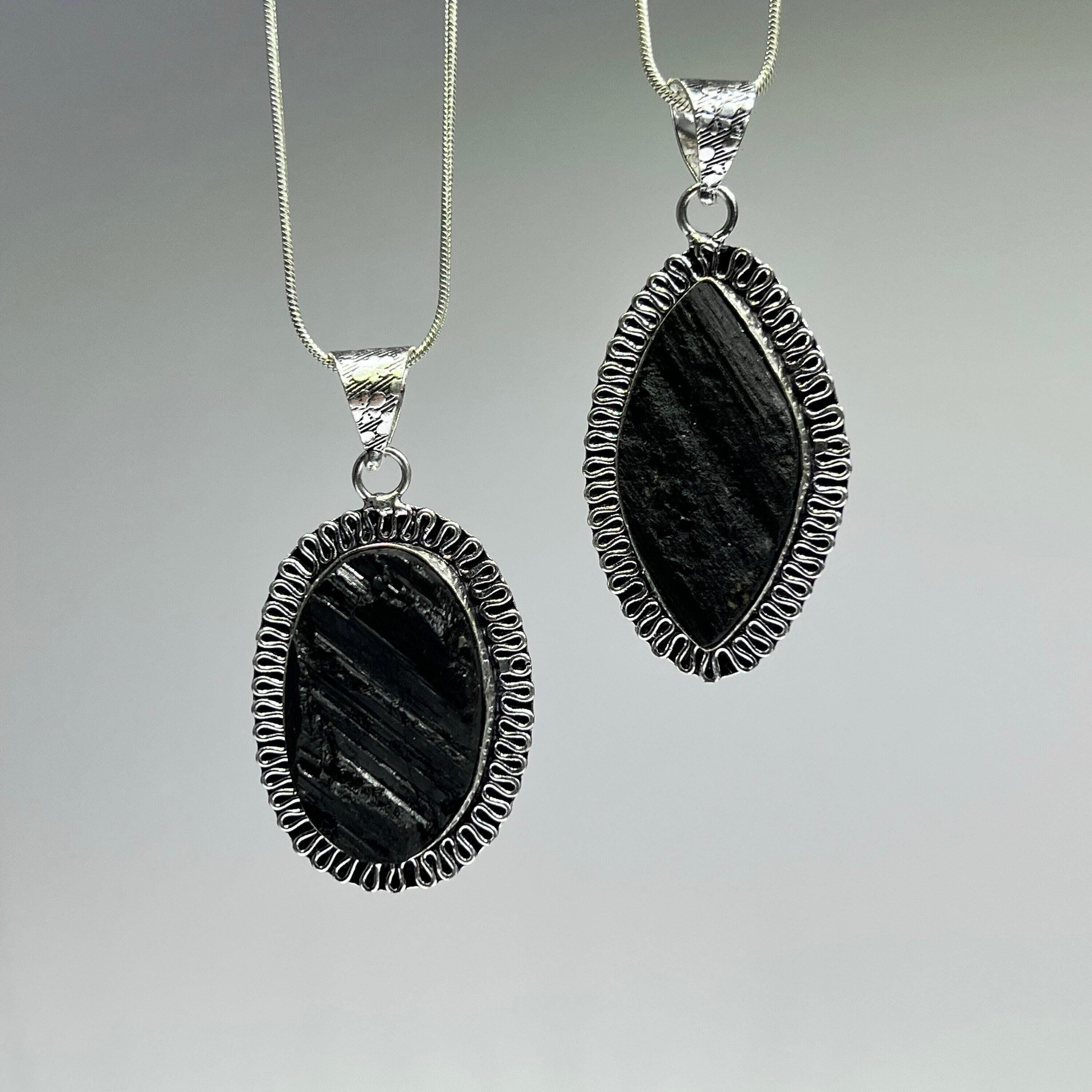 Black Tourmaline Cabochon Pendant Necklace