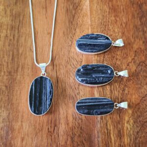 Black Tourmaline Cabochon Pendant Necklace
