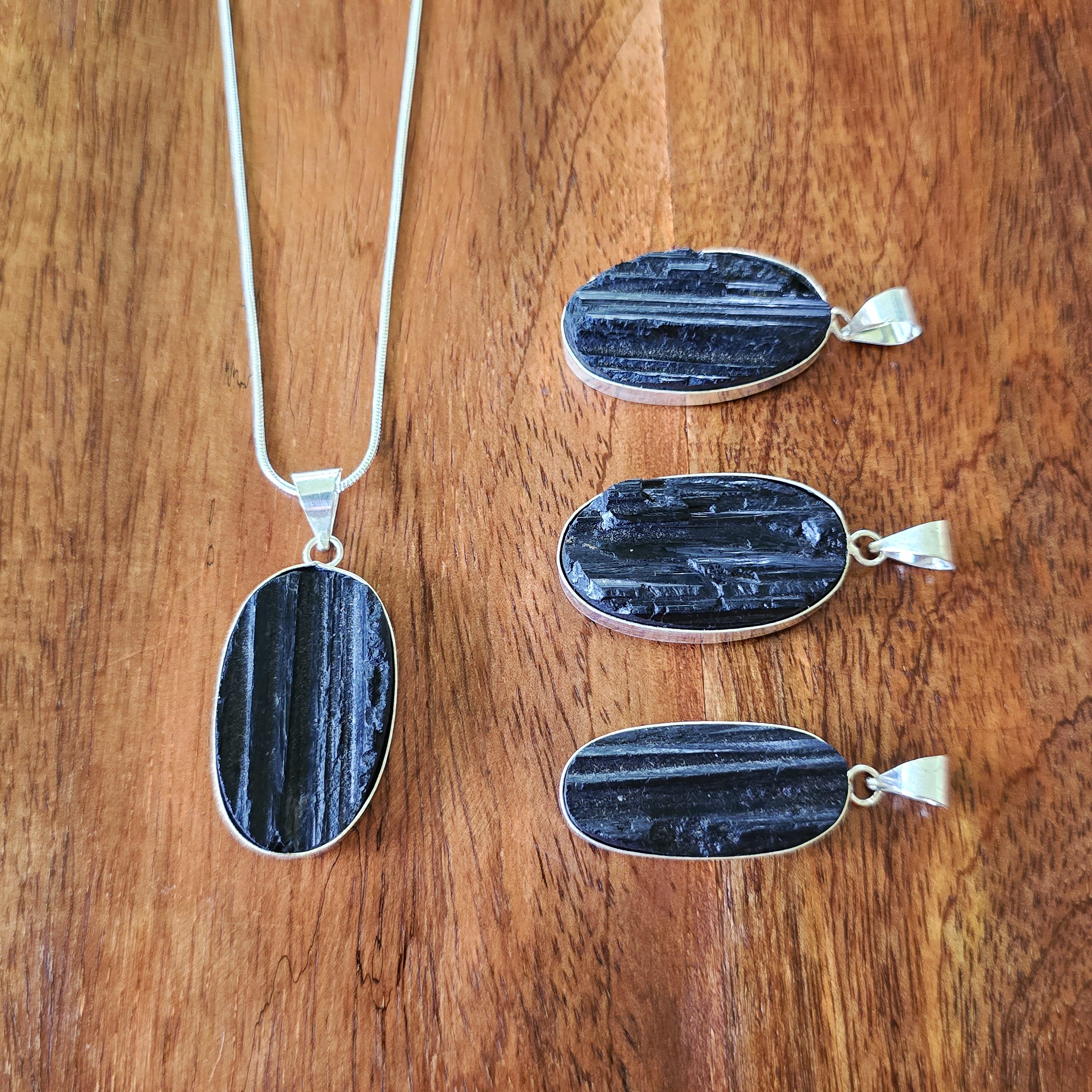 Black Tourmaline Cabochon Pendant Necklace