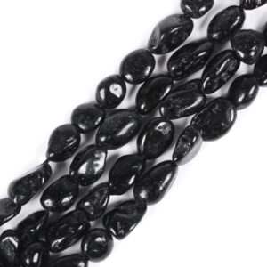 0026  Natural black tourmaline pebble Chips loose gemstone beads 16"