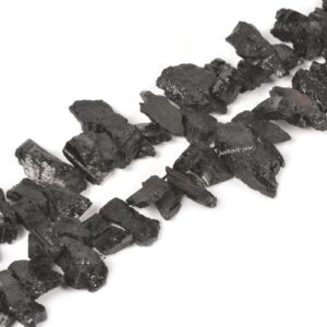 0142.1 Natural Black Tourmaline Raw Nugget Gemstone Loose Beads Strand 16"