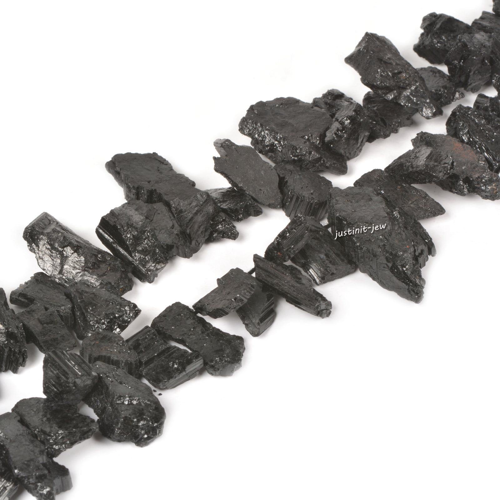 0142.1 Natural Black Tourmaline Raw Nugget Gemstone Loose Beads Strand 16"