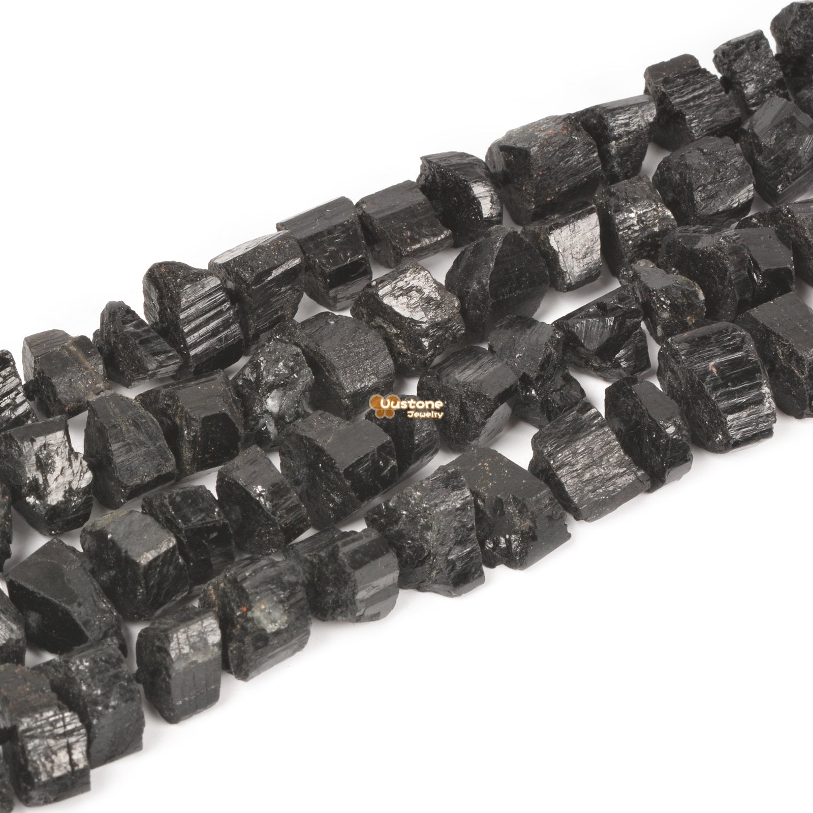 0142 Natural Black Tourmaline Facet Nugget Chips Loose Gemstone Beads Strand 16"