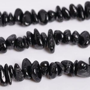 4-10mm Black Tourmaline Beads Pebble Chips Grade A Genuine Natural Gemstone Beads 15" Bulk Lot Options (108378)