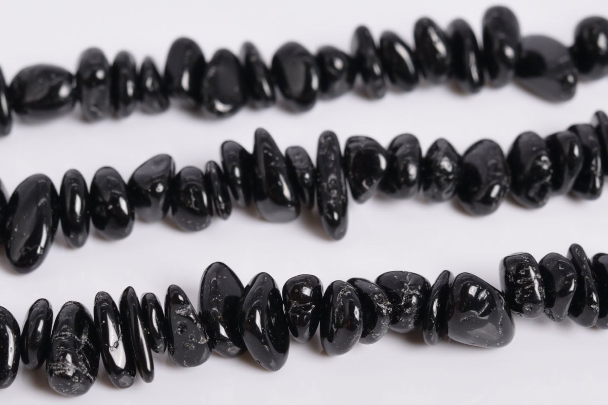 4-10mm Black Tourmaline Beads Pebble Chips Grade A Genuine Natural Gemstone Beads 15" Bulk Lot Options (108378)