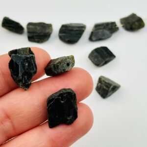 5pc Black Tourmaline Crystal Beads Rough Stone Center Drilled -
