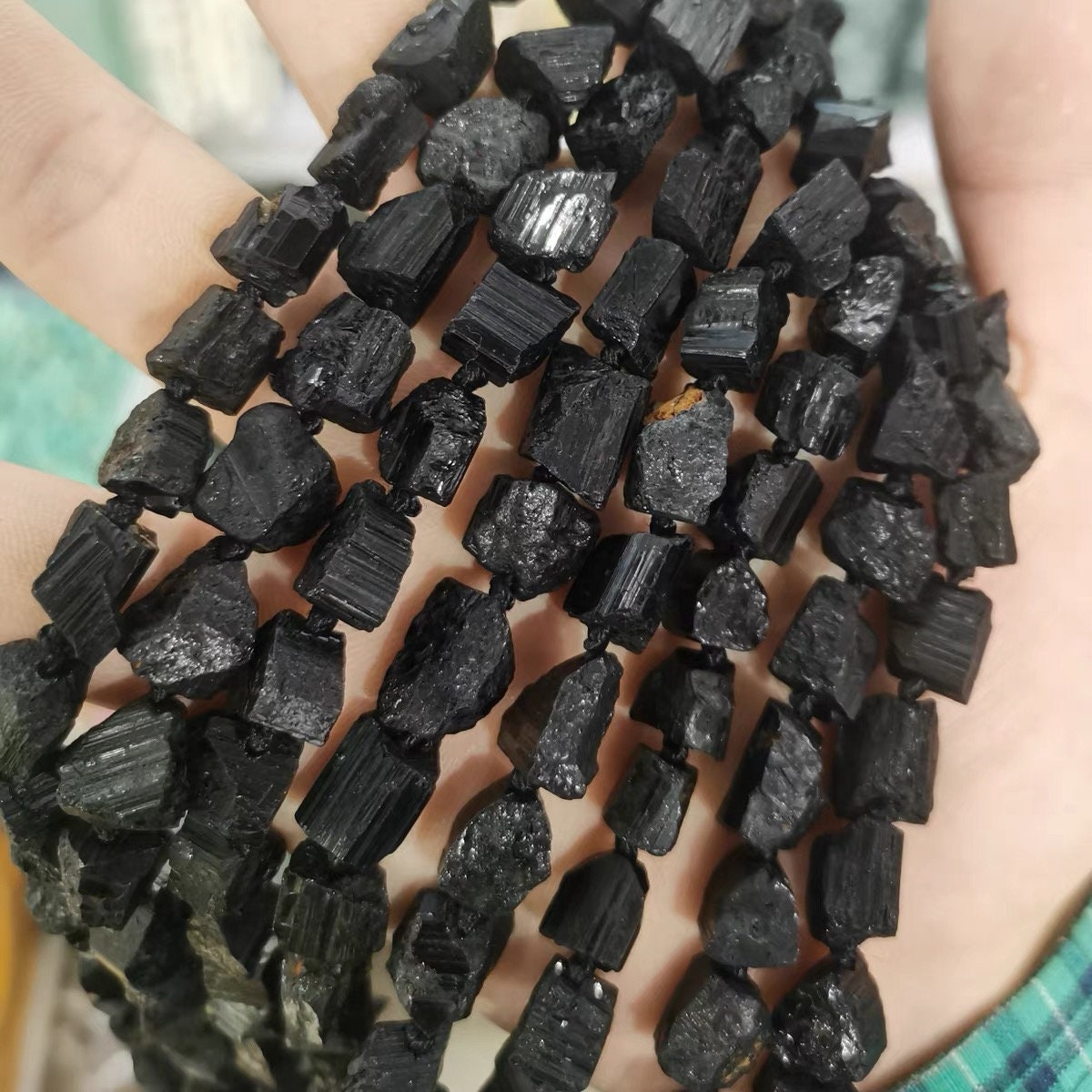 8-14mm Natural Black Tourmaline Rough Irregular Loose Beads, Diy Handmade Beaded Accessories Supply,15 Inches One Strand