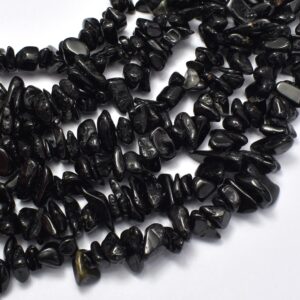 Black Tourmaline Beads, Pebble Chips, Approx. 4-9mm, 31 Inch, Full strand, Hole 0.8 mm (147005001)