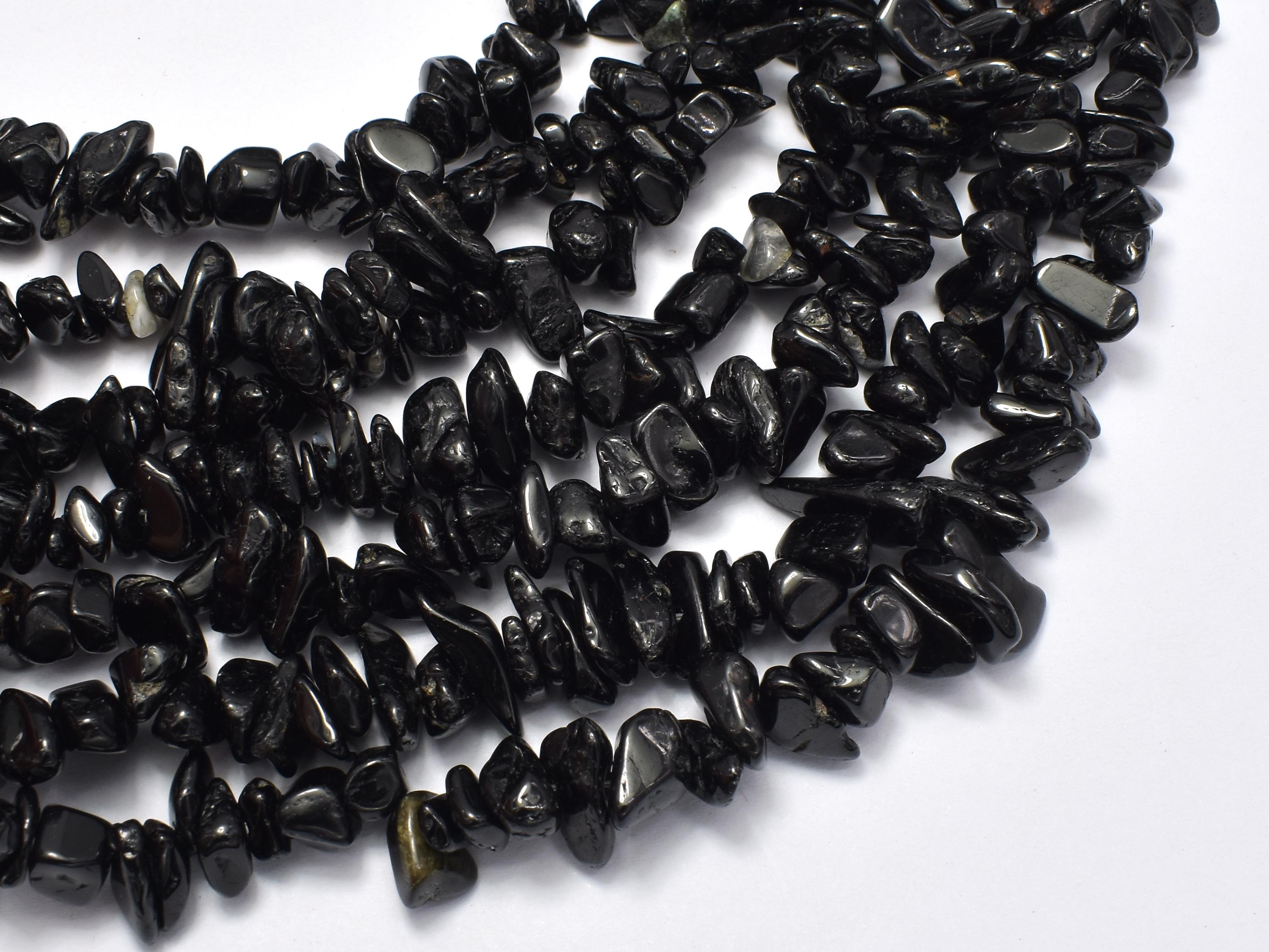 Black Tourmaline Beads, Pebble Chips, Approx. 4-9mm, 31 Inch, Full Strand, Hole 0.8 Mm (147005001)