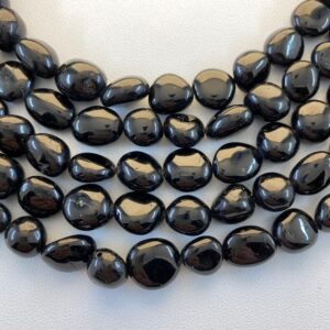 Black Tourmaline Free Form Nugget Gemstone Beads. 15” Strand Of Black Tourmaline Nuggets, About 34 Beads.