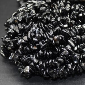 Black Tourmaline Gemstone Chips Nuggets Beads - 5mm - 8mm, 32" Strand
