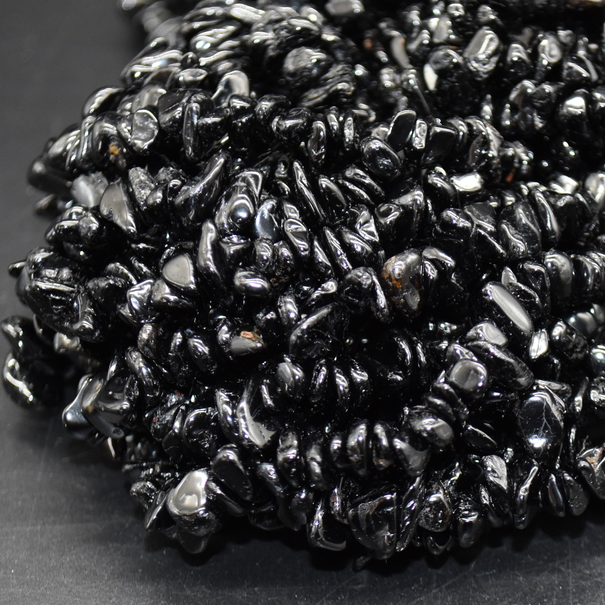 Black Tourmaline Gemstone Chips Nuggets Beads - 5mm - 8mm, 32" Strand