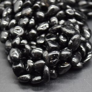 Black Tourmaline Gemstone Pebble Tumblestone Nugget Beads 7mm - 10mm - 15" Strand
