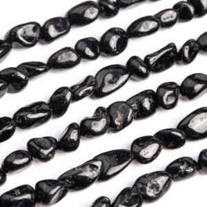 Genuine Natural Black Tourmaline Loose Beads Grade Aa Pebble Nugget Shape 7-9mm