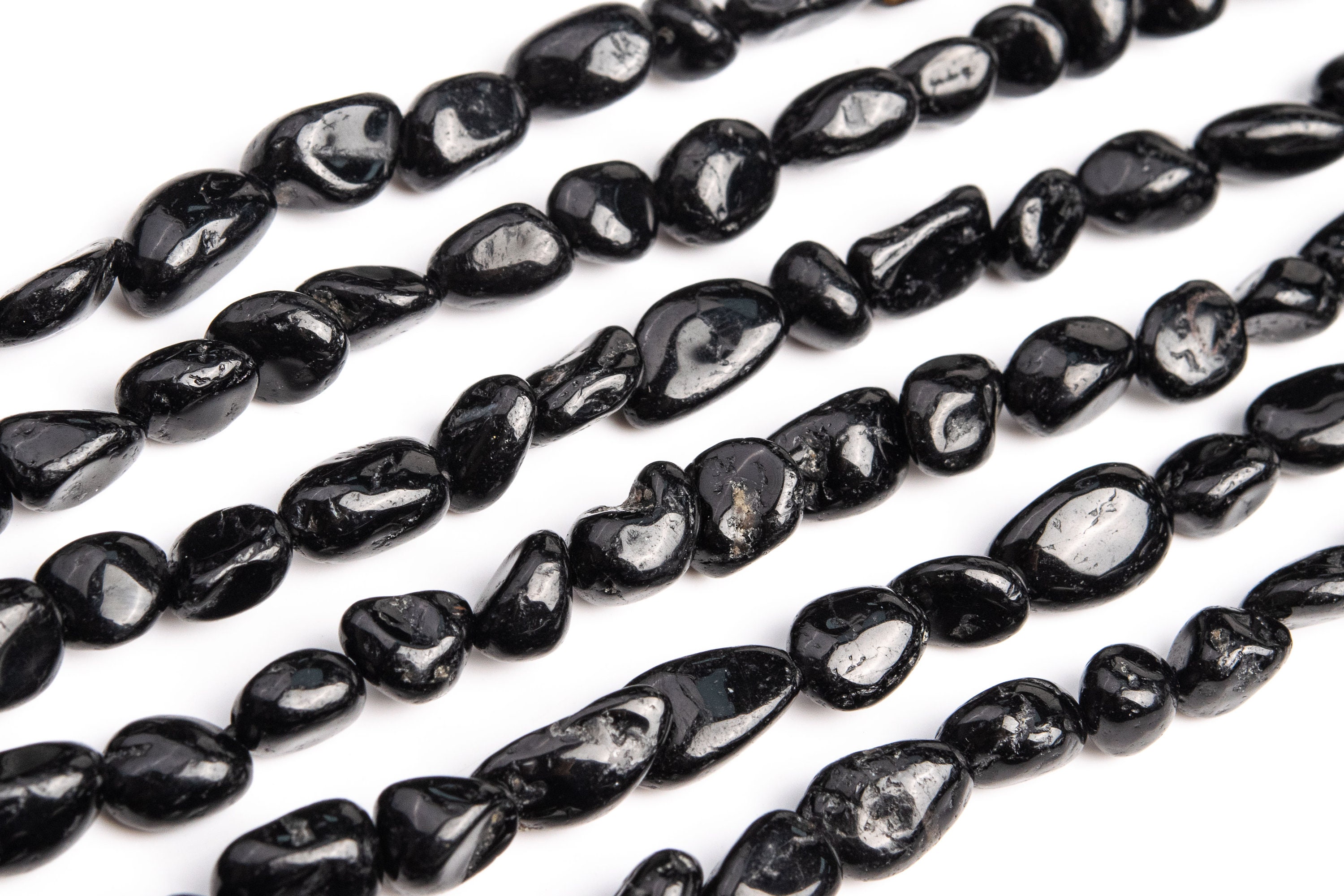 Genuine Natural Black Tourmaline Loose Beads Grade Aa Pebble Nugget Shape 7-9mm
