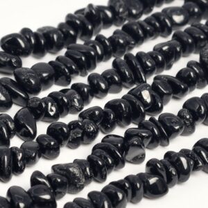 Genuine Natural Black Tourmaline Loose Beads Grade A Pebble Chips Shape 4-10mm