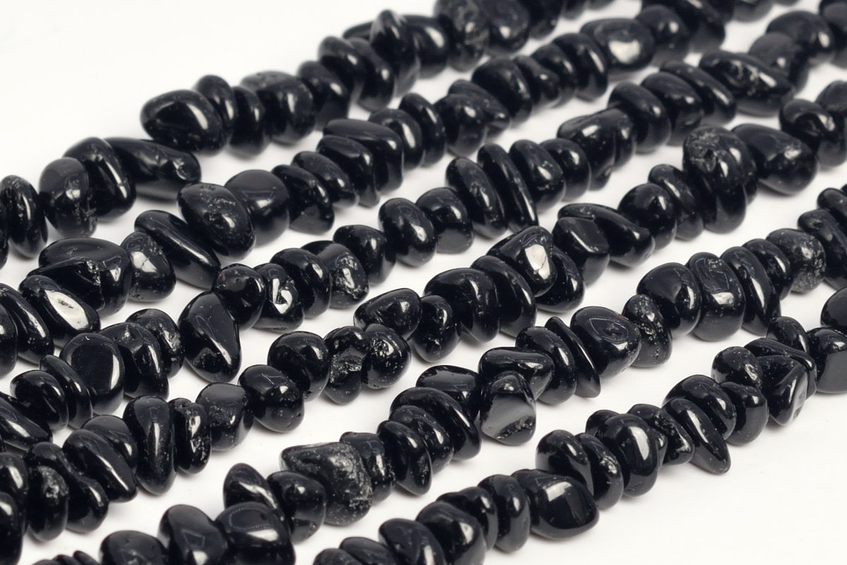 Genuine Natural Black Tourmaline Loose Beads Grade A Pebble Chips Shape 4-10mm
