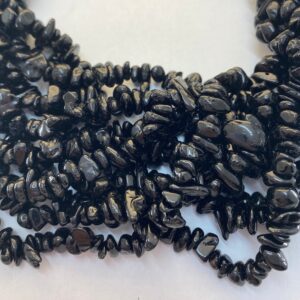 High Quality Black Tourmaline Gemstone Chips. 36” Strand Of Black Tourmaline Beads, Approx. 5-8mm In Diamater.