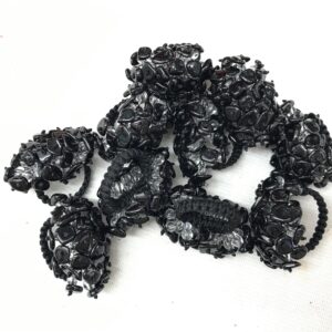 Natural Black Tourmaline 5-8mm Chips With 3mm 4mm Clear Crystal Beads Nylon Cord Weave Handmade Flower-shape Ring ---1pc
