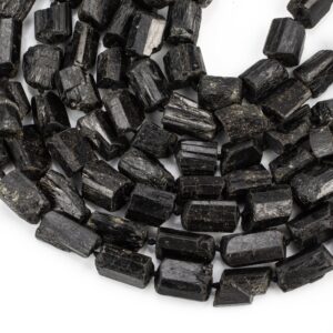 Natural Black Tourmaline Freeform Nugget - Approximately 14mm and 11mm - Full 15.5 inch strand Gemstone Beads