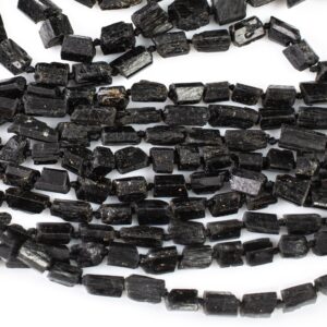 Natural New Organic Cut Matte Rough Raw Unpolished Black Tourmaline Natural Cylinder Shape Beads 15.5" Strand Gemstone Beads
