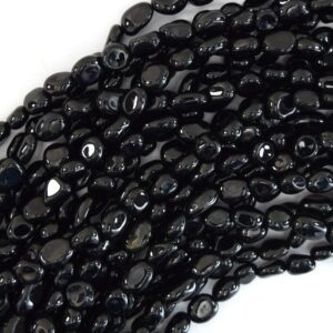 Natural Black Tourmaline Pebble Nugget Beads 15.5" Strand 6mm - 8mm, 8mm - 10mm