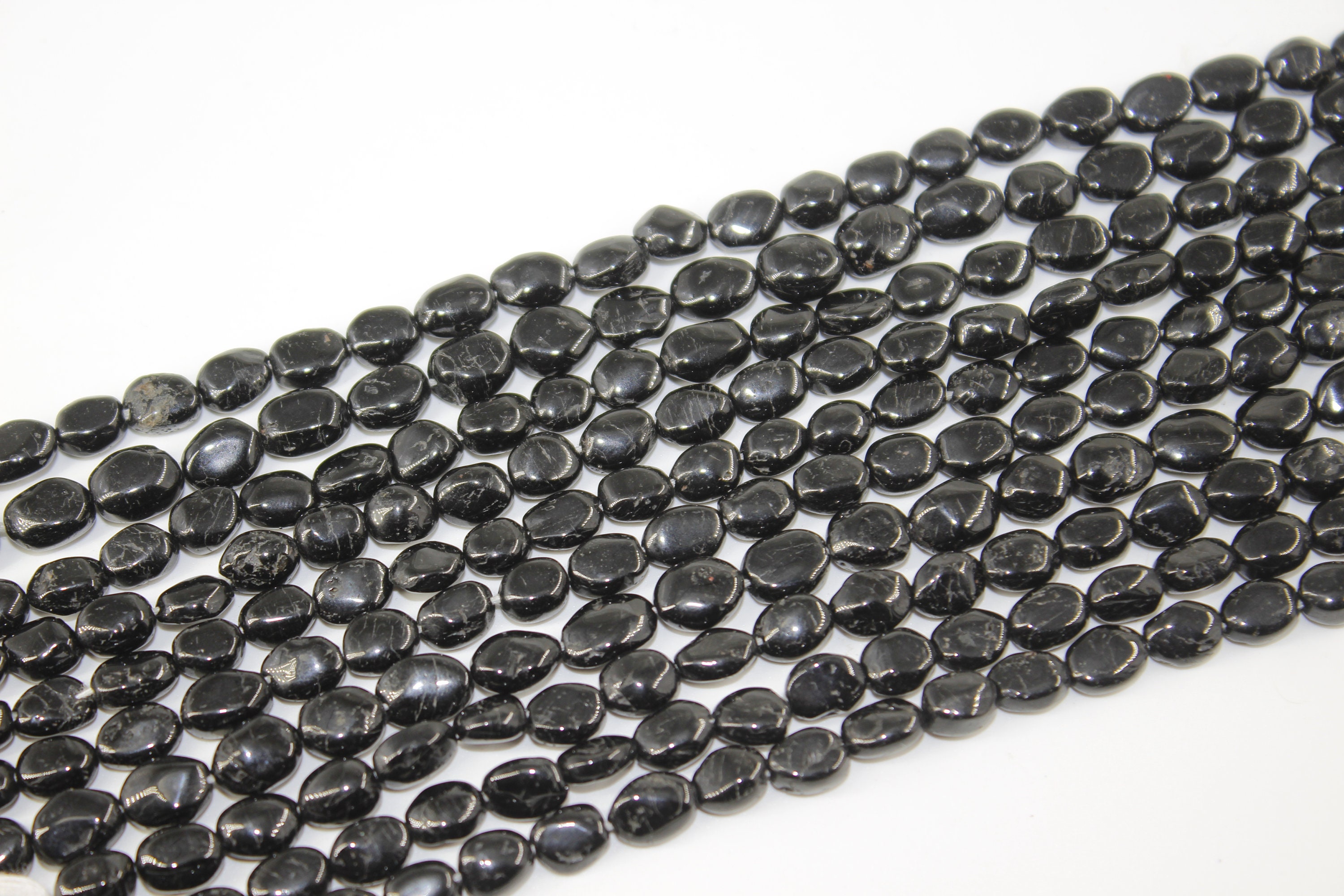 Natural Black Tourmaline Smooth Oval Shape Beads,13" Strand,aaa Quality Black Tourmaline Gemstone Beads,tourmaline Plain Smooth Nuggets Bead