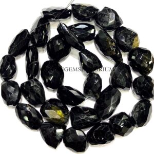 Rare! Black Tourmaline Faceted Nuggets Beads Beautiful Tourmaline Nugget Shaped Beads Natural Old Mines Tourmaline Gemstone 19” Beaded Gems