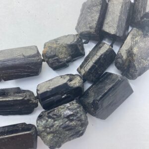Raw Free Form Black Tourmaline Crystal Gemstone Beads. Full 15" Strand Of Rough Tourmaline Crystal Beads, Approx. 15 Per Strand.
