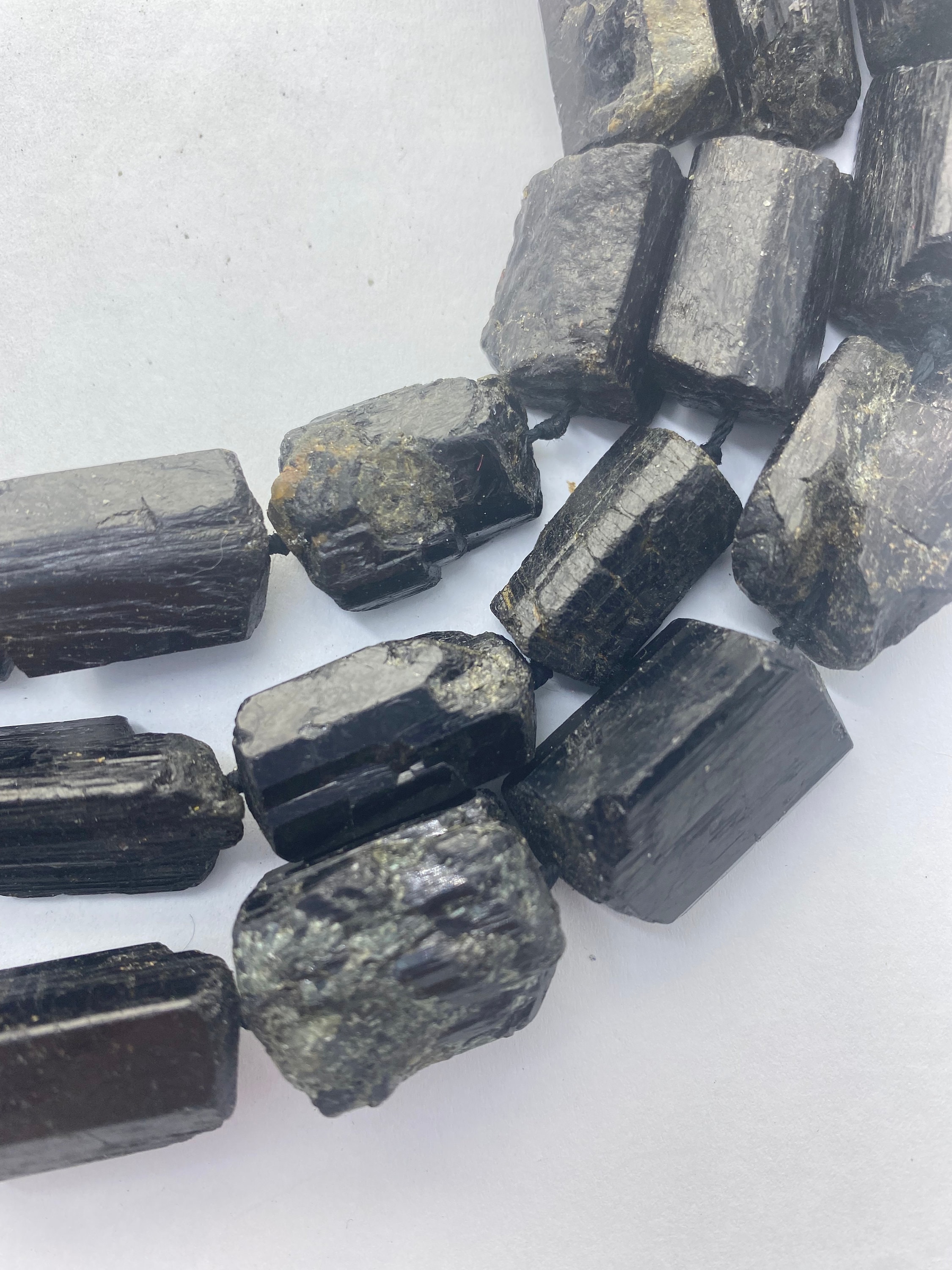 Raw Free Form Black Tourmaline Crystal Gemstone Beads. Full 15" Strand Of Rough Tourmaline Crystal Beads, Approx. 15 Per Strand.