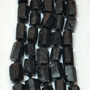 Raw Free Form Black Tourmaline Gemstone Beads. Full 15" strand of beautiful A/AA rough Tourmaline.