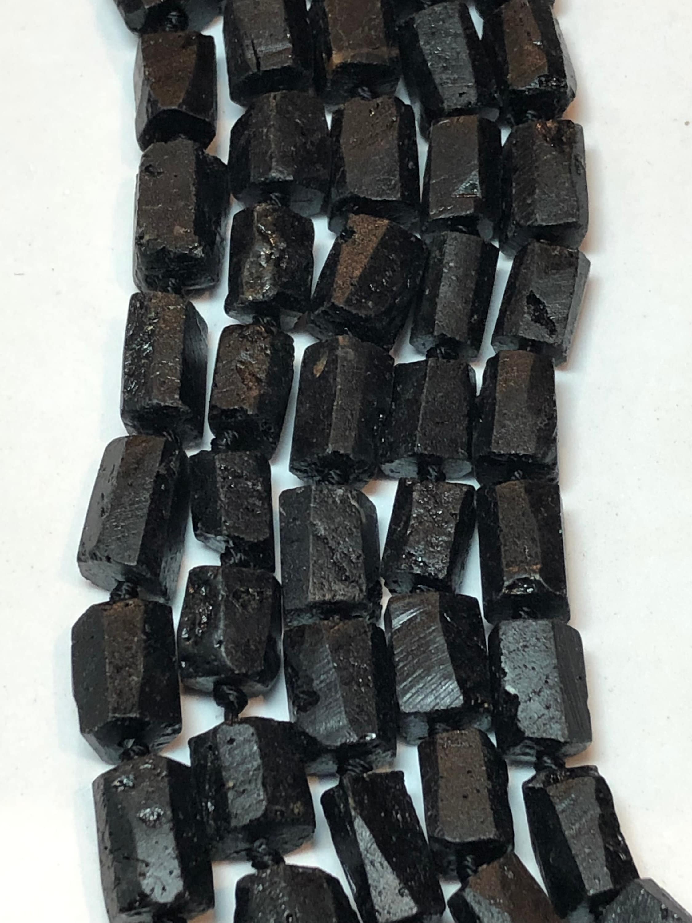 Raw Free Form Black Tourmaline Gemstone Beads. Full 15" Strand Of Beautiful A/aa Rough Tourmaline.
