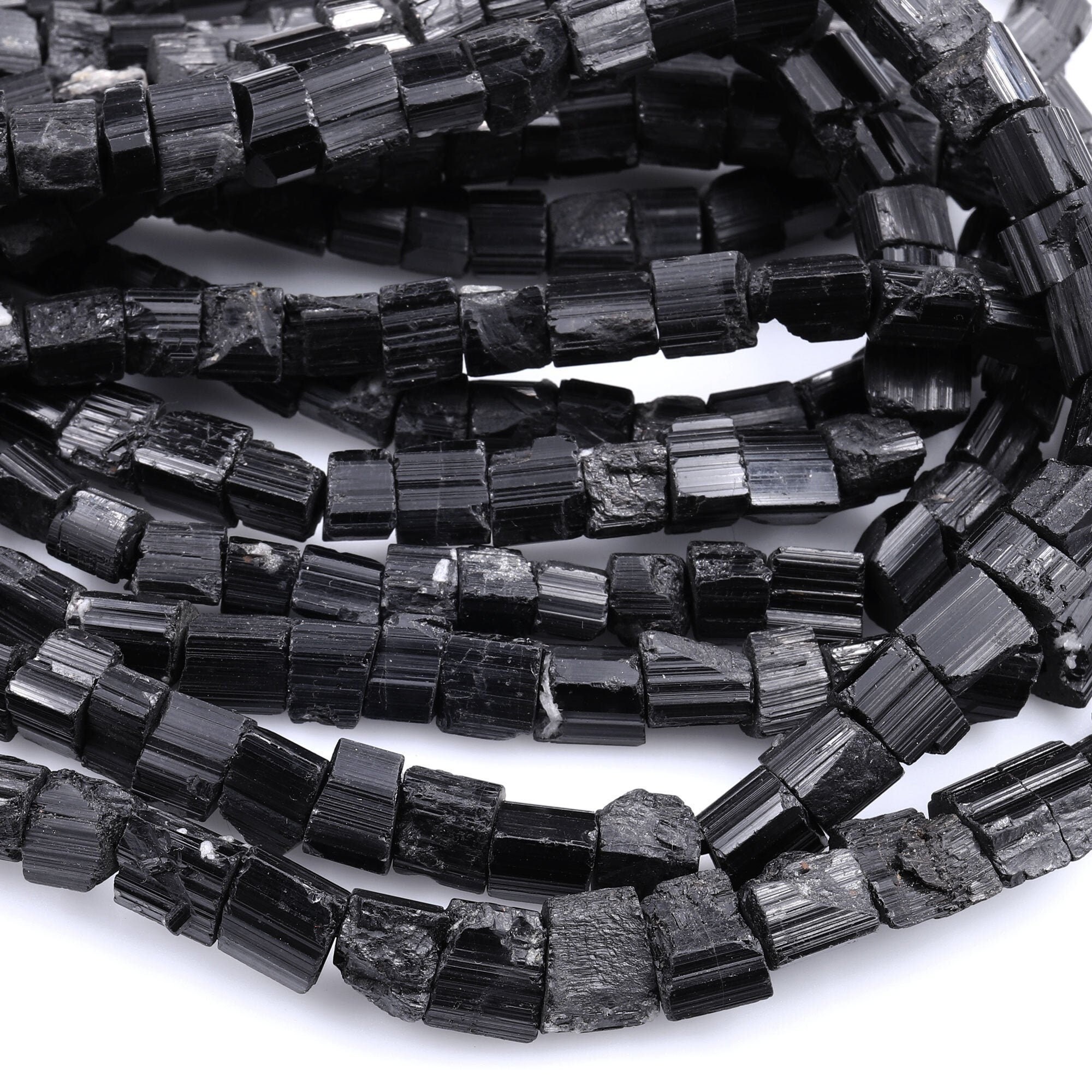 Raw Natural Black Tourmaline Beads Short Cylinder Tube Nugget Real Genuine Black Tourmaline Crystal Shaped Gemstones 17" Strand