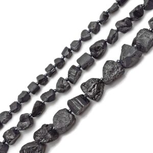 Black Tourmaline Rough Nugget Chunk Beads 10mm 15mm 18mm 15.5'' Strand