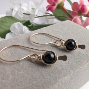 BLACK TOURMALINE 14K Gold Filled Wire Wrapped Earrings, October Birthstone BLACK TOURMALINE 14K Gold Filled Wire Wrapped Earrings, October Birthstone