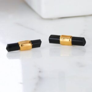 Black Tourmaline Bar Studs: 24k Gold Filled Gemstone Earrings