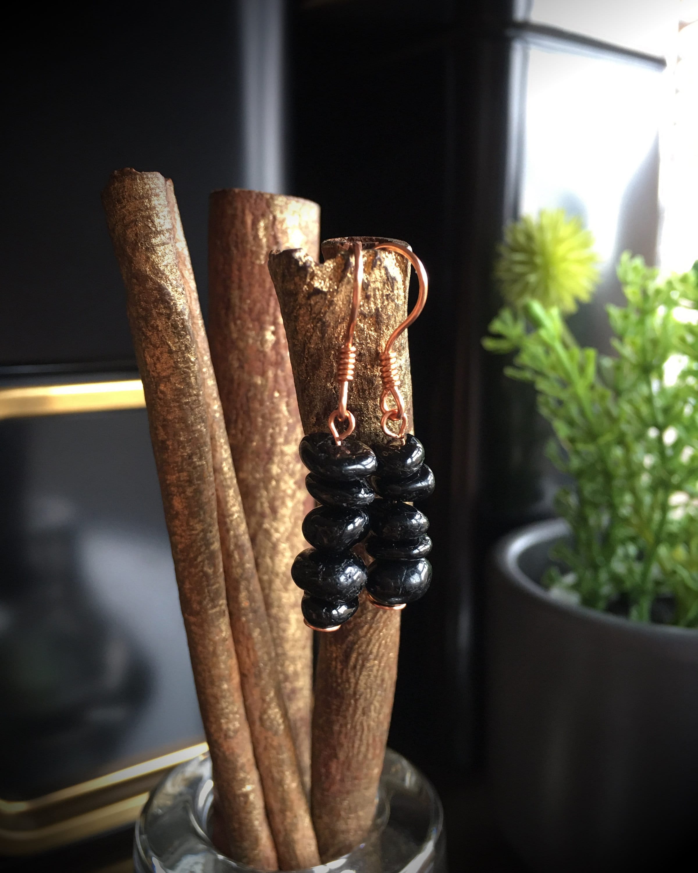 Black Tourmaline Copper Earrings, Handmade Jewelry