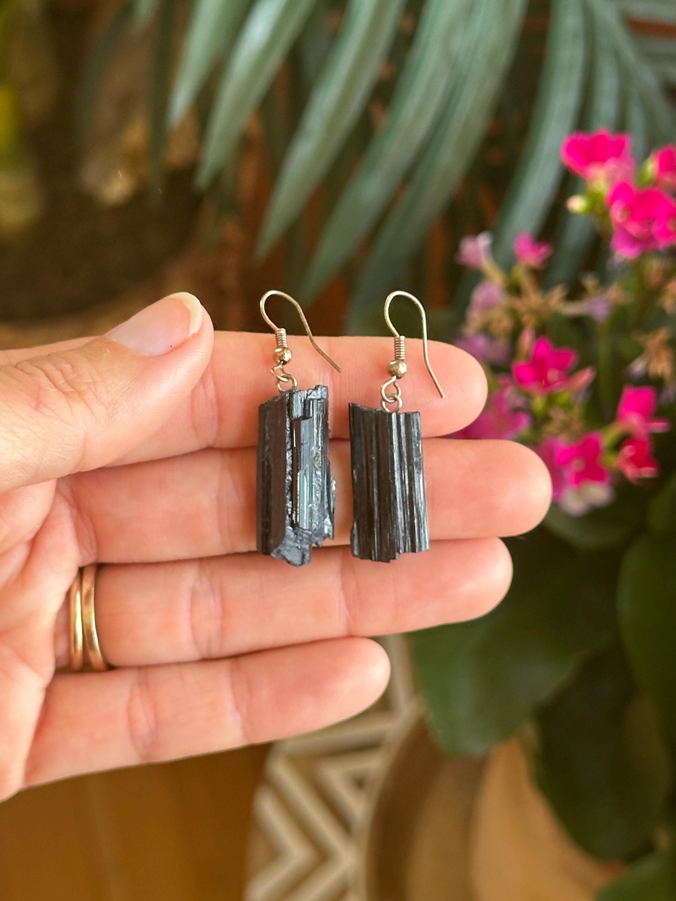 Crystal Earrings, Raw Black Tourmaline Earrings, Dangle, Hoop, Gemstone