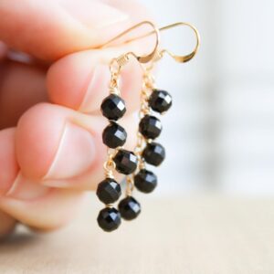 Black Tourmaline Dangle Earrings: 14k Gold Fill, Long Cluster Earrings Black Tourmaline Dangle Earrings: 14k Gold Fill, Long Cluster Earrings
