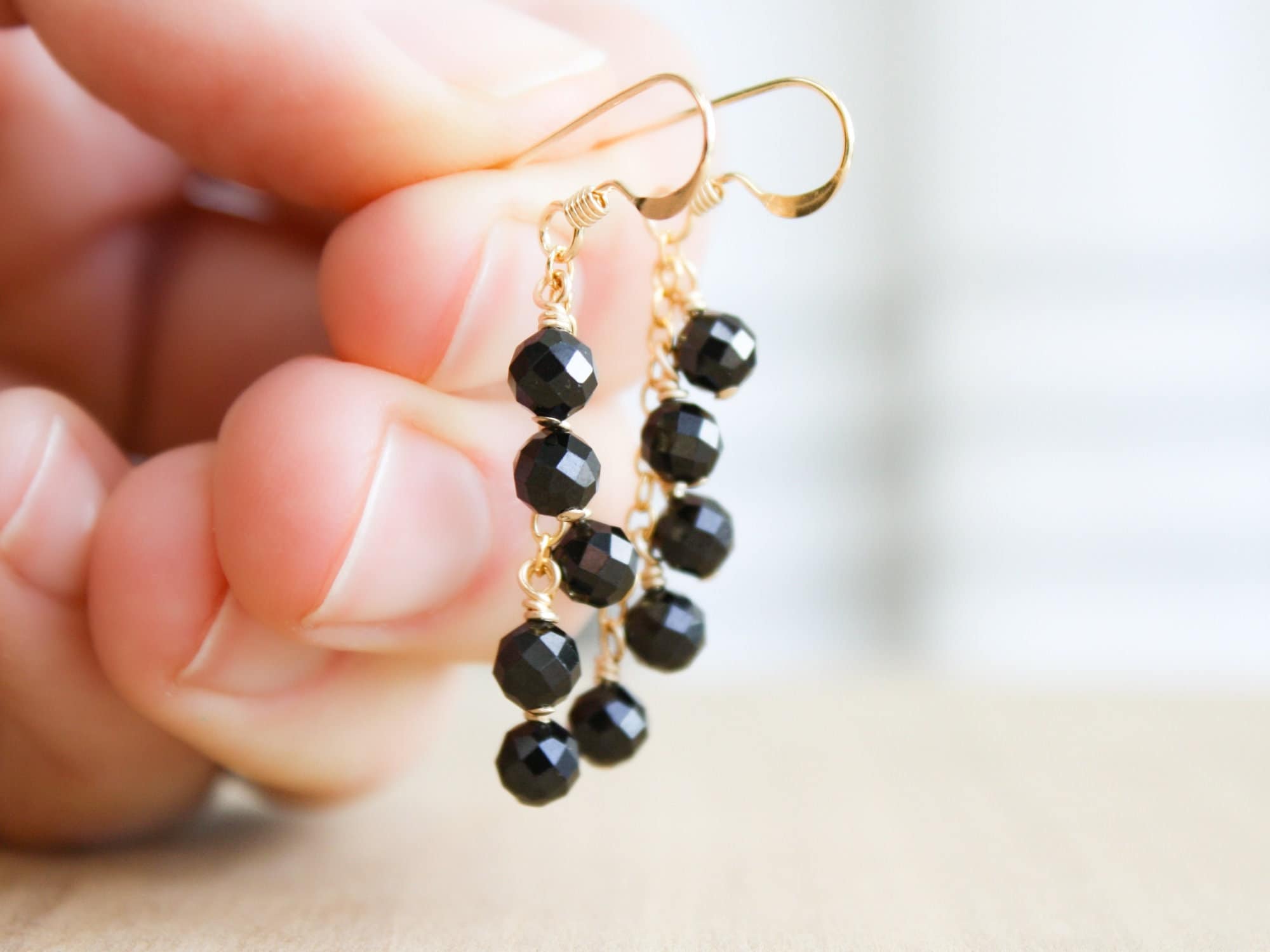 Black Tourmaline Dangle Earrings: 14k Gold Fill, Long Cluster Earrings Black Tourmaline Dangle Earrings: 14k Gold Fill, Long Cluster Earrings