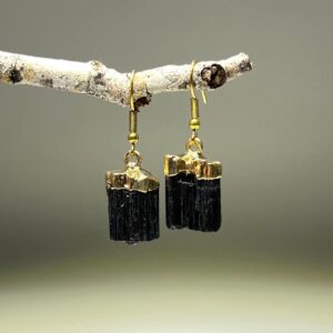 Black Tourmaline Dangle Earrings: Gold Plated Boho Gemstone Jewelry Black Tourmaline Dangle Earrings: Gold Plated Boho Gemstone Jewelry